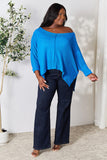 Zenana Full Size Round Neck High-Low Slit Knit Top