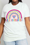 Simply Love Full Size LOVE HELLO KINDERGARTEN Rainbow Graphic Cotton Tee