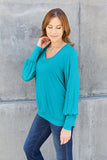 Basic Bae Full Size V-Neck Lantern Sleeve Blouse