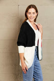 Woven Right Color Block Cable-Knit Batwing Sleeve Cardigan