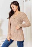 Double Take Notched Neck Ribbed Long Sleeve T-Shirt