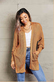 Woven Right Openwork Rib-Knit Slit Cardigan