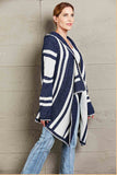 Woven Right Striped Open Front Hooded Cardigan