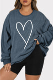 Plus Size Heart Ribbed Round Neck Sweatshirt